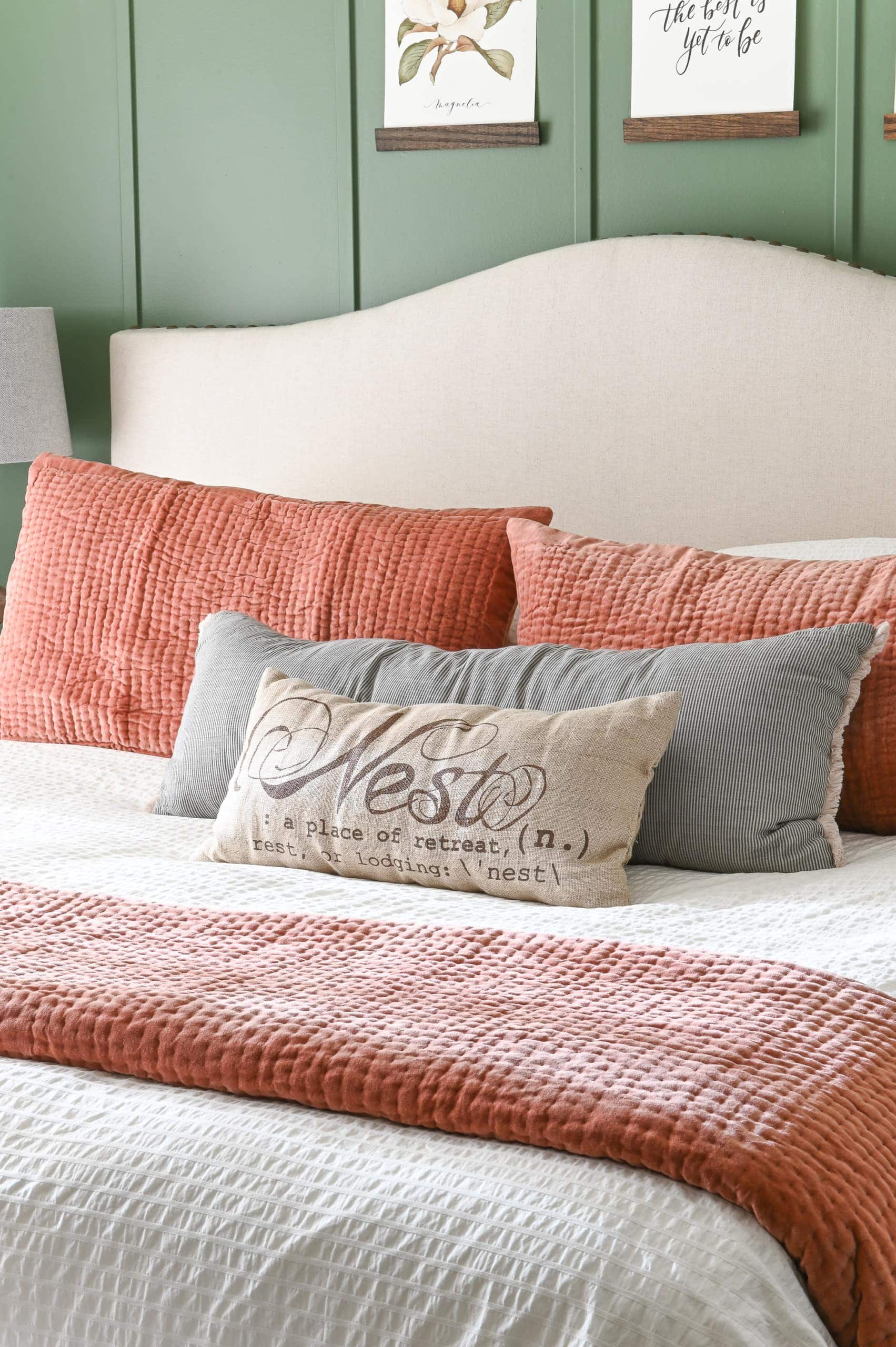 Orange and green master bedroom