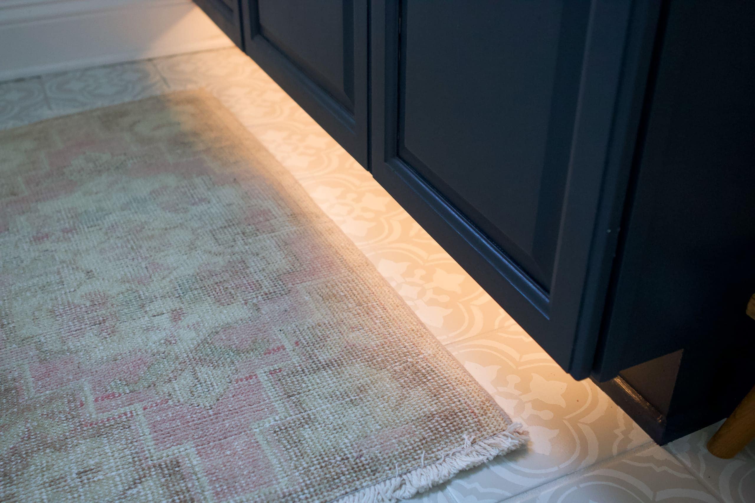 Under cabinet lighting in the bathroom
