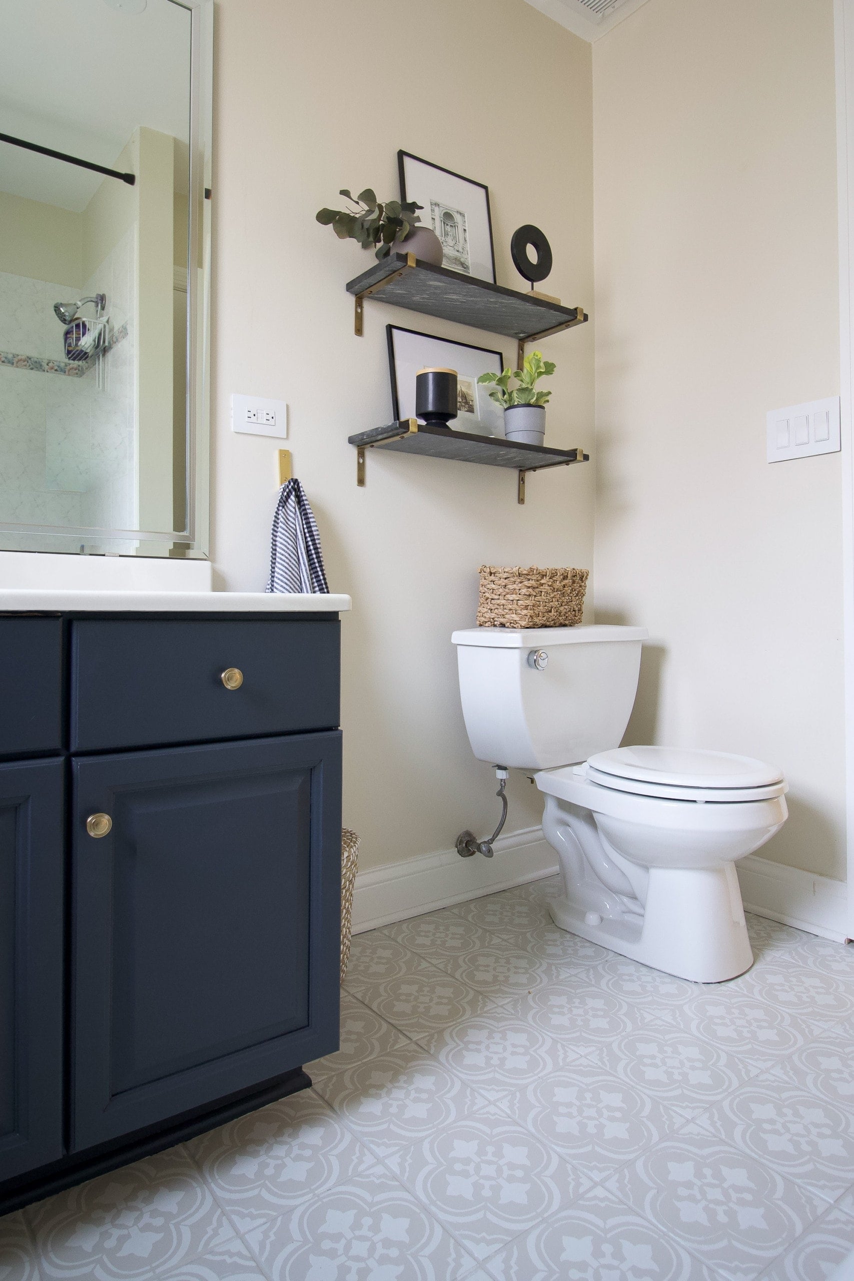 How to paint a bathroom vanity dark navy