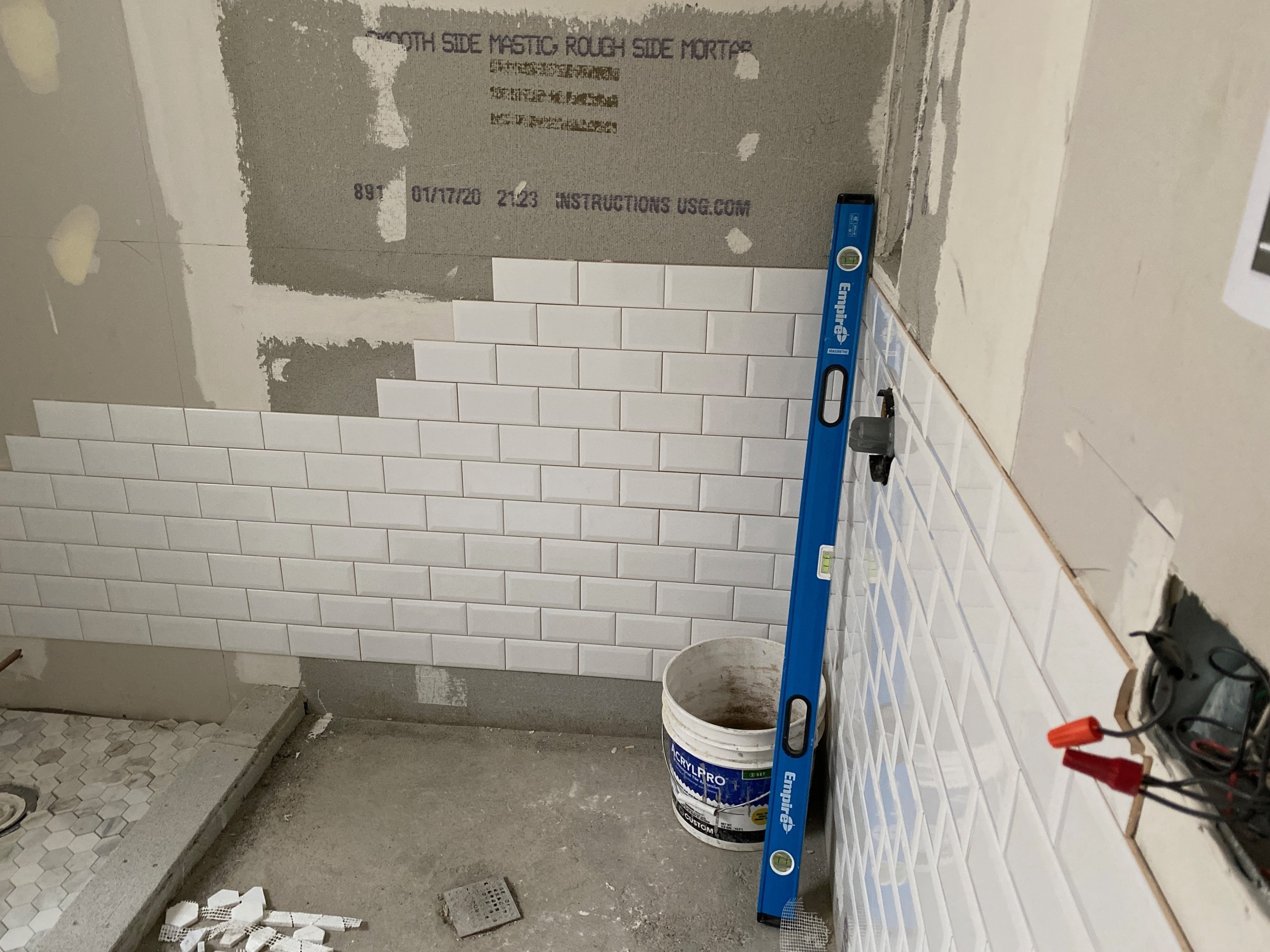 Shower tile in the master bathroom