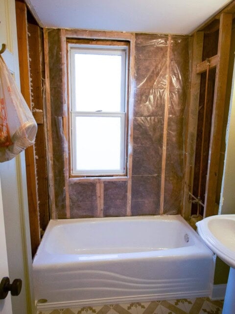 Shower tile out in the bathroom