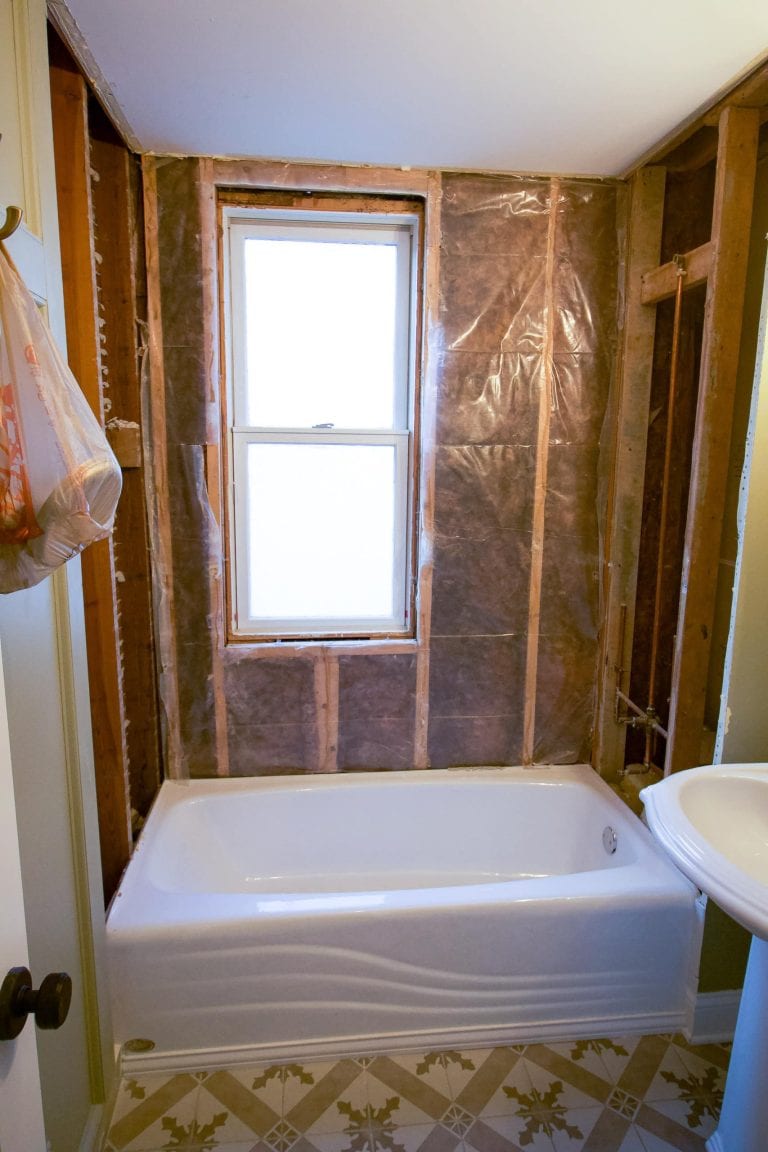 Shower tile out in the bathroom