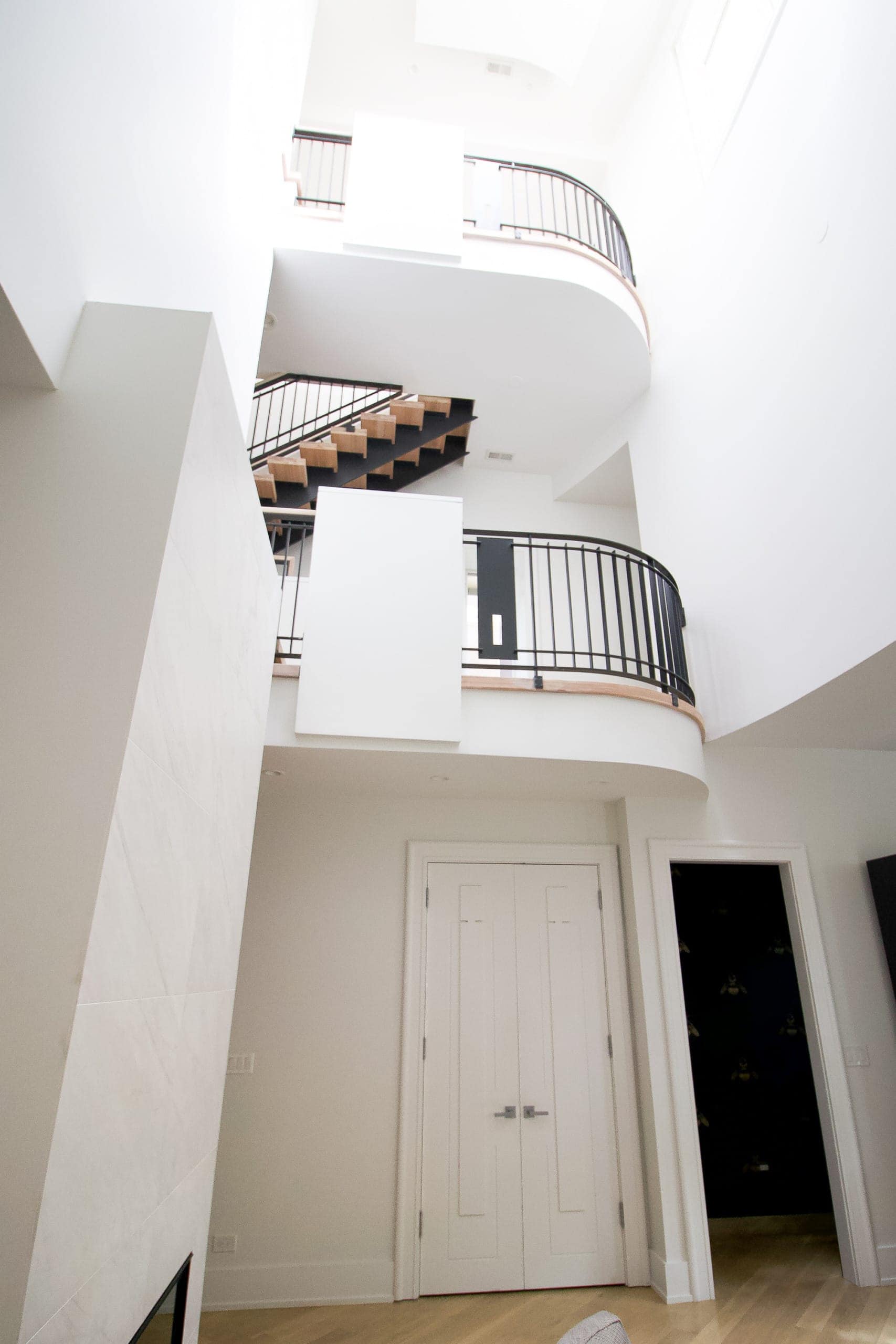 Landing spots in the three story entryway