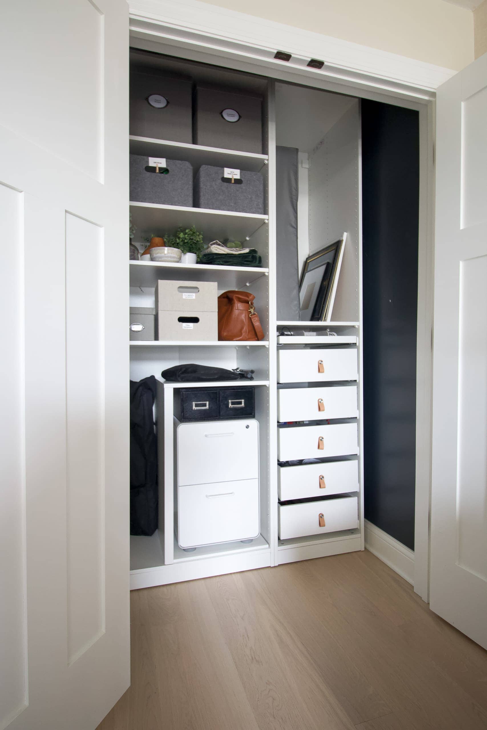 Our new organized home office closet