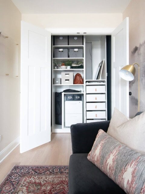 Our new organized home office closet