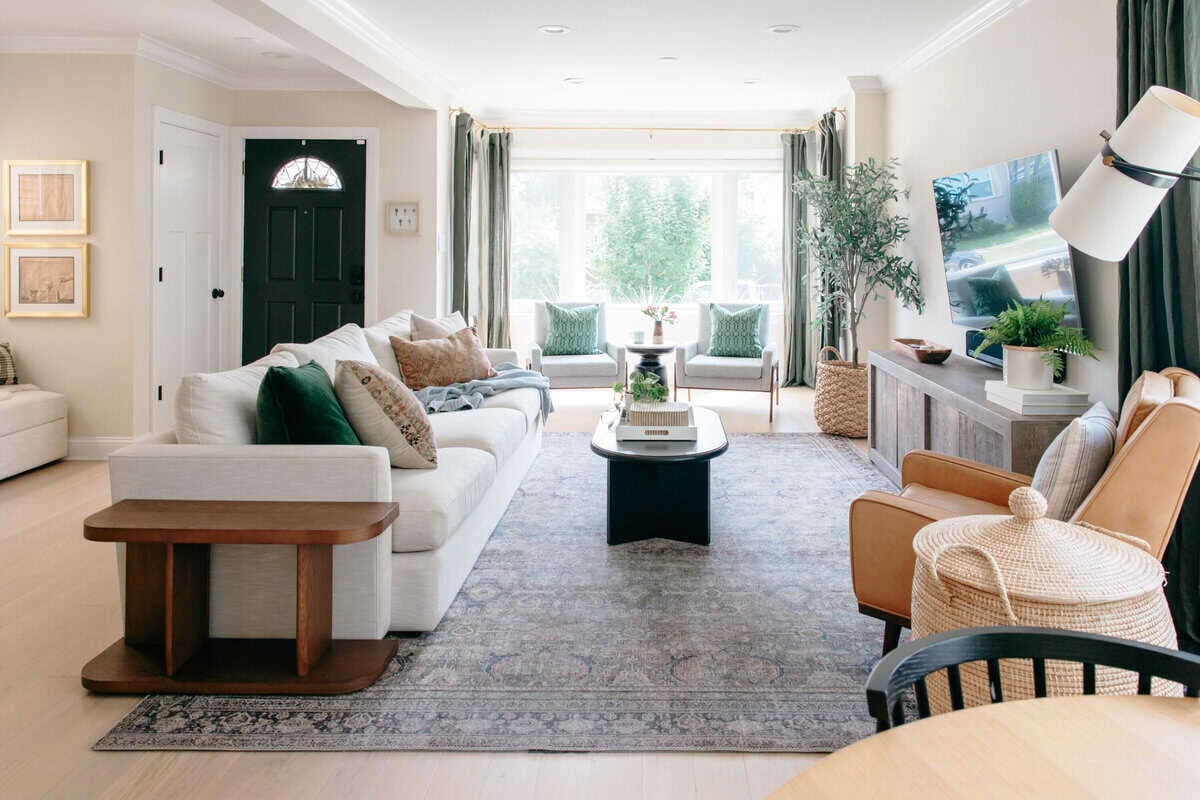 a large 9x12 area rug in a living room