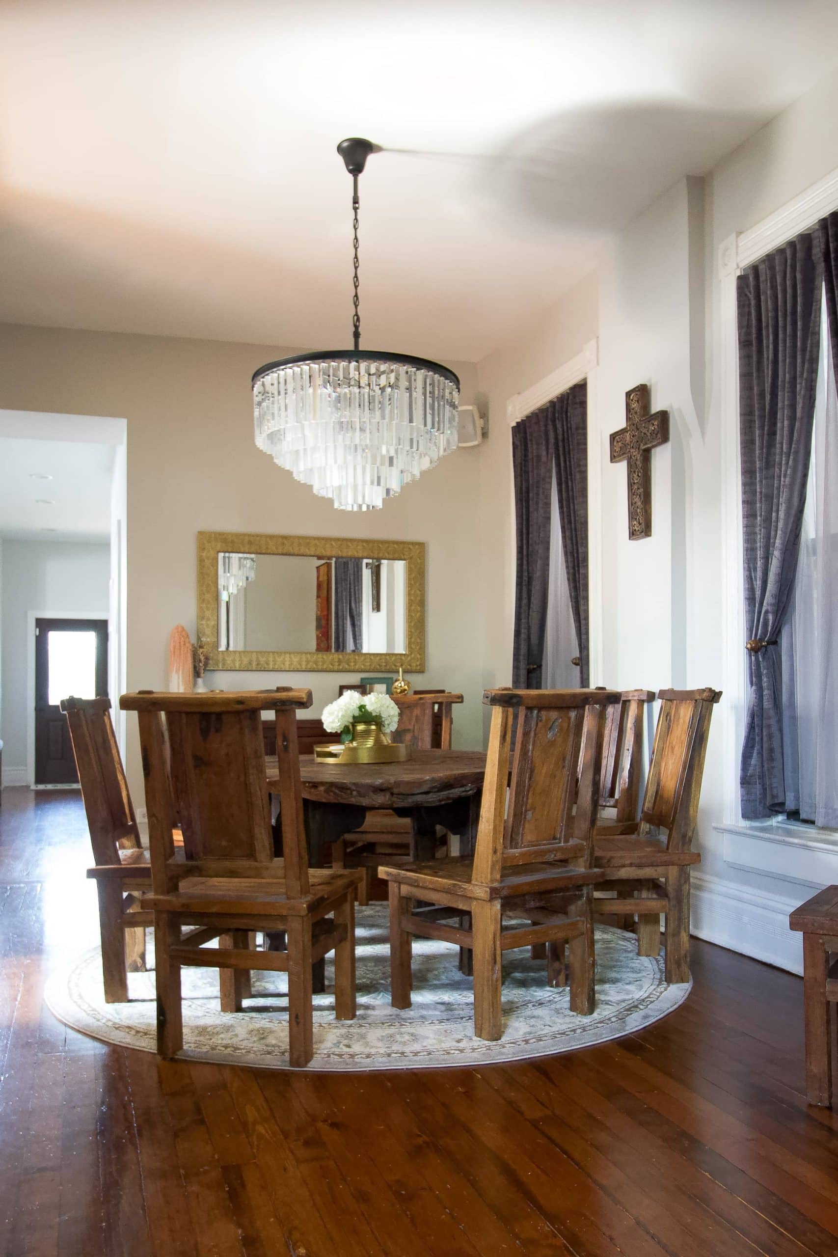 The dining room in this historic home
