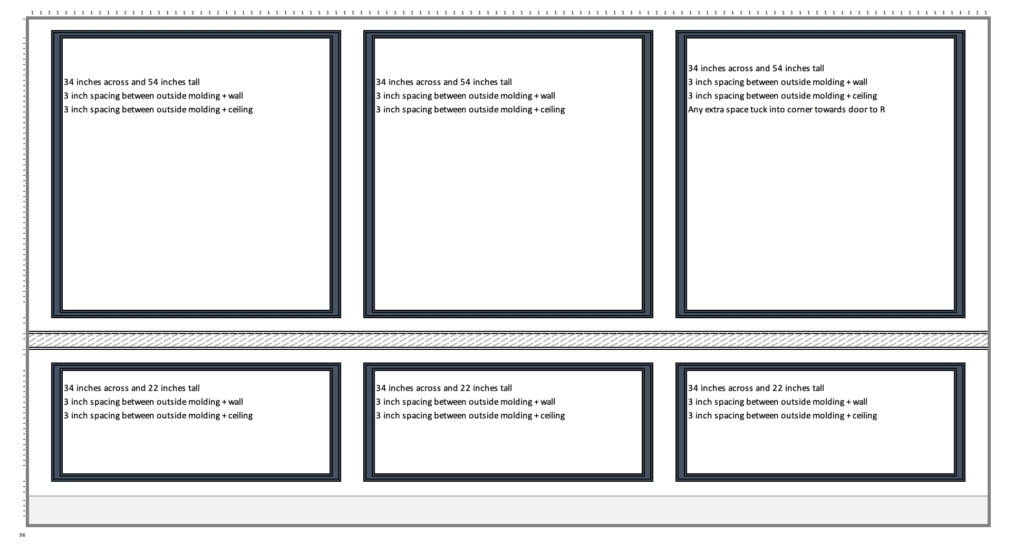 Picture frame molding plan for the crib wall