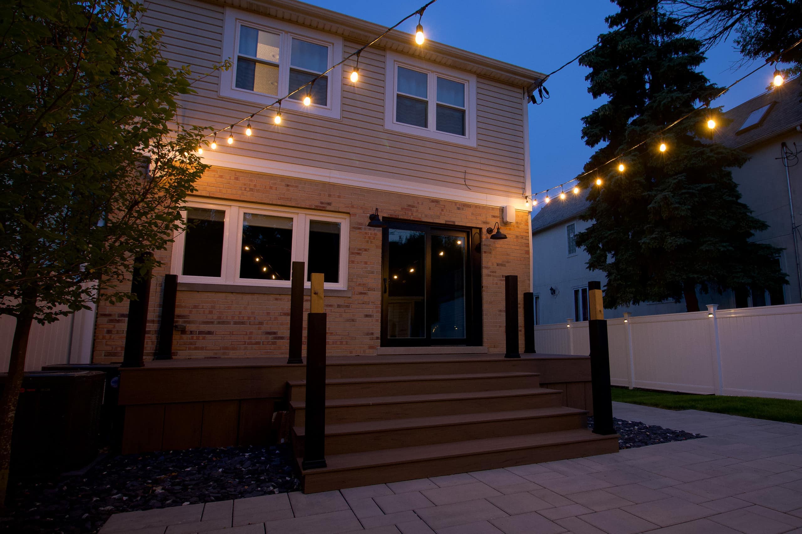 The string lights in our backyard