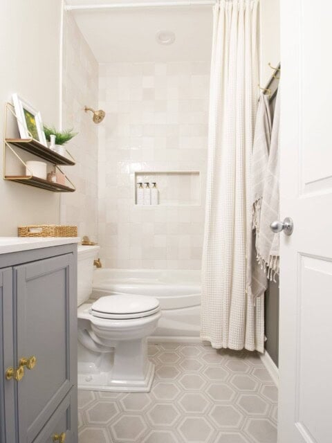 A gray and gold bathroom reveal
