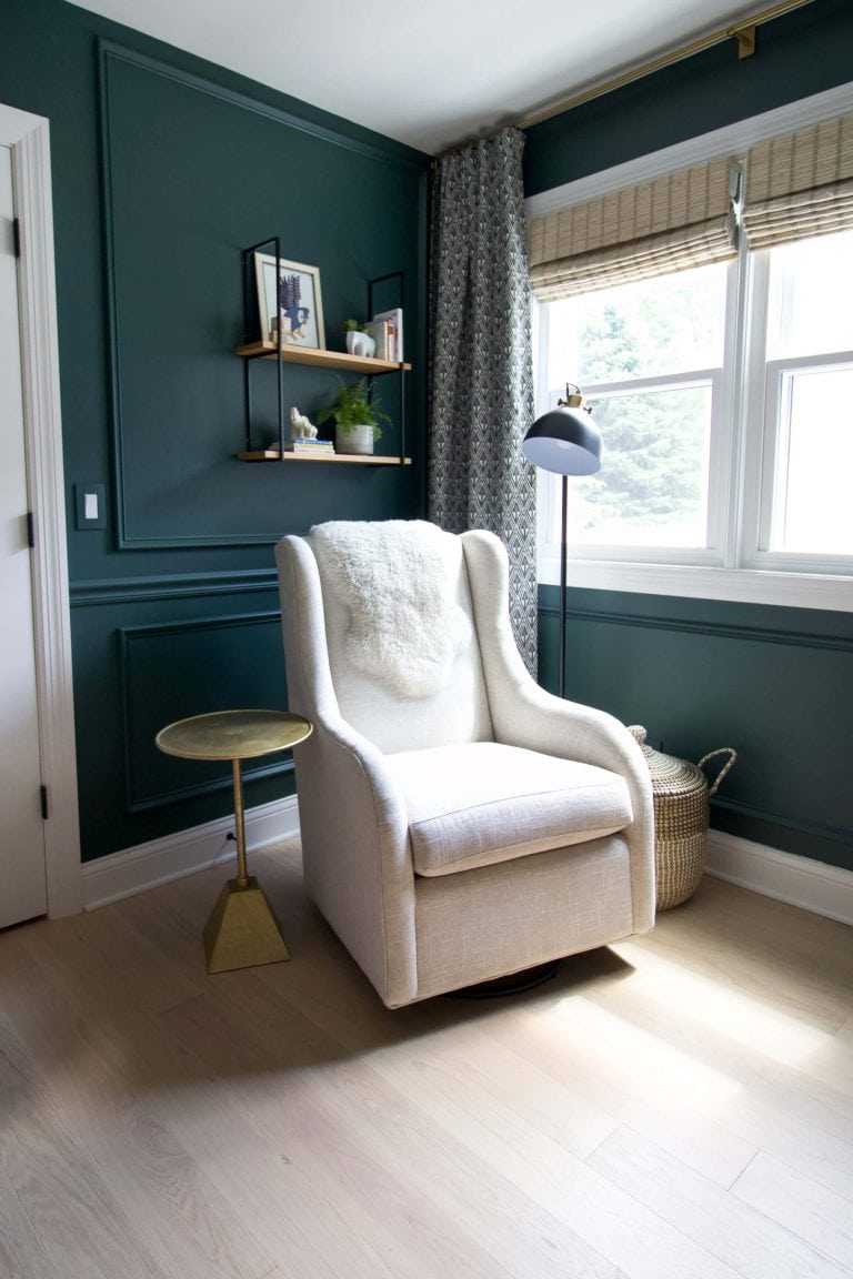 Adding nursery shelves to baby boy's room