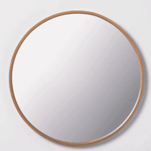 wood round mirror