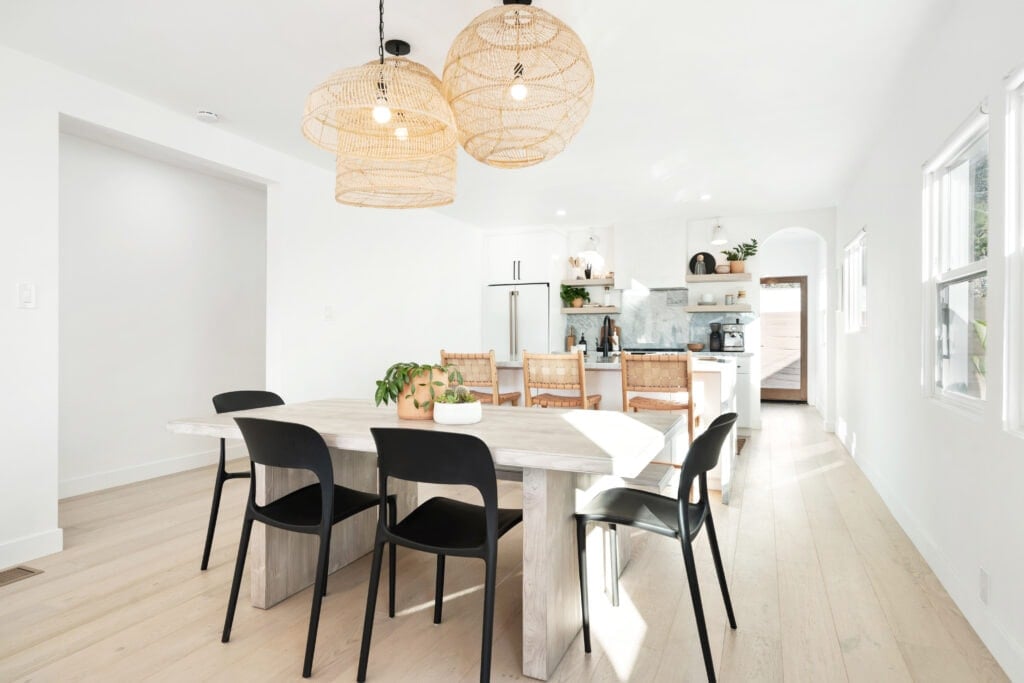 A dining room in a light and bright home