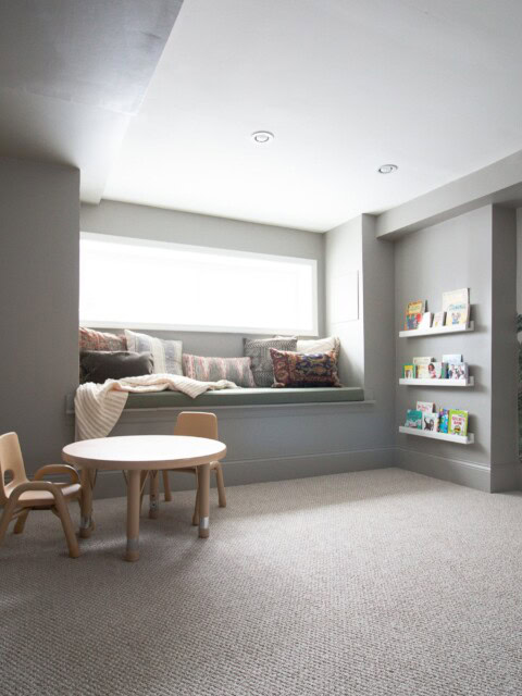 Our reading nook in the basement is so cozy