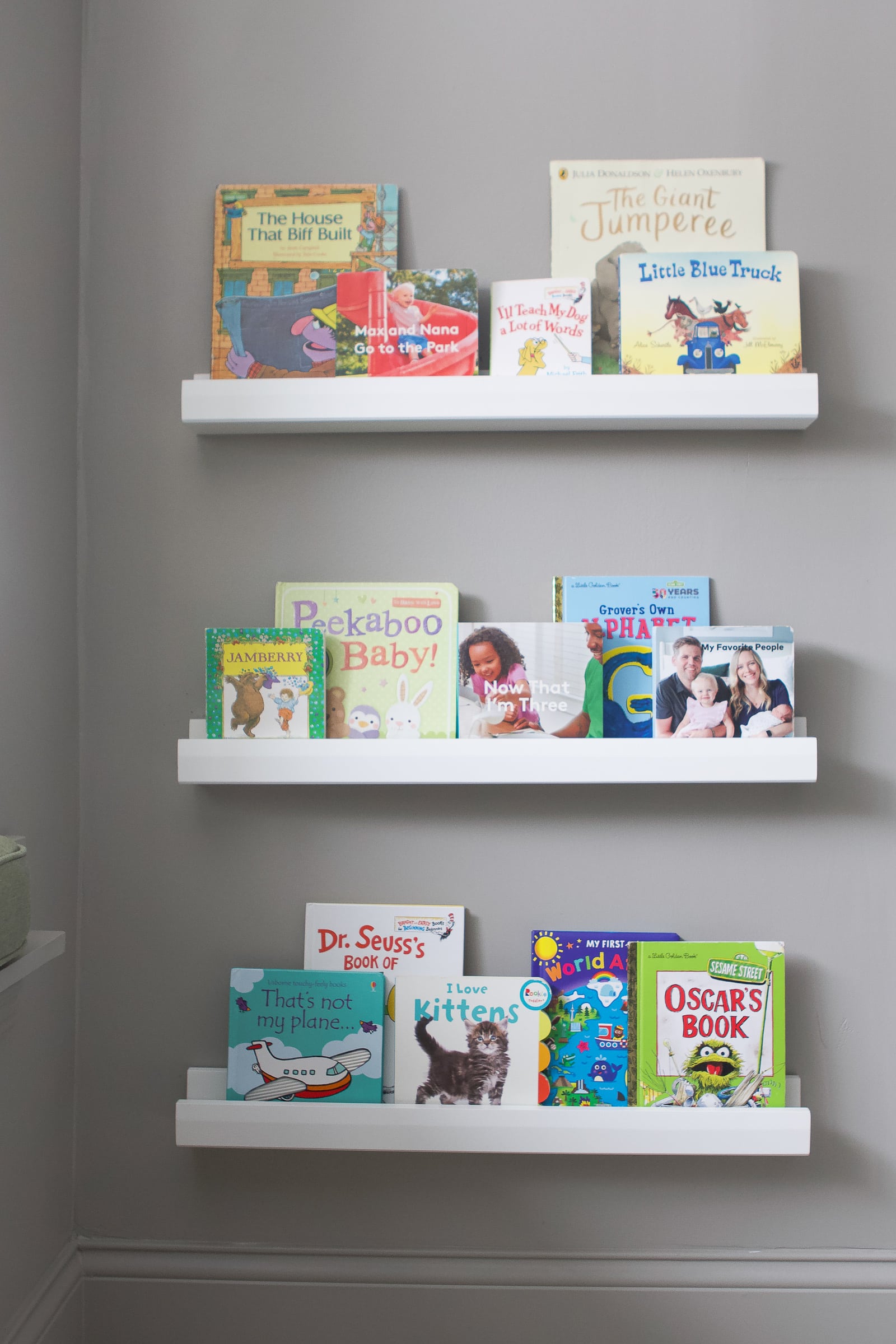 The book ledges in our basement
