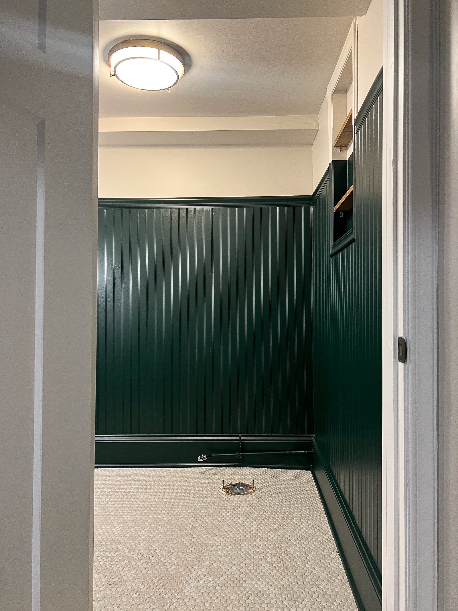 Our new painted beadboard in the bathroom