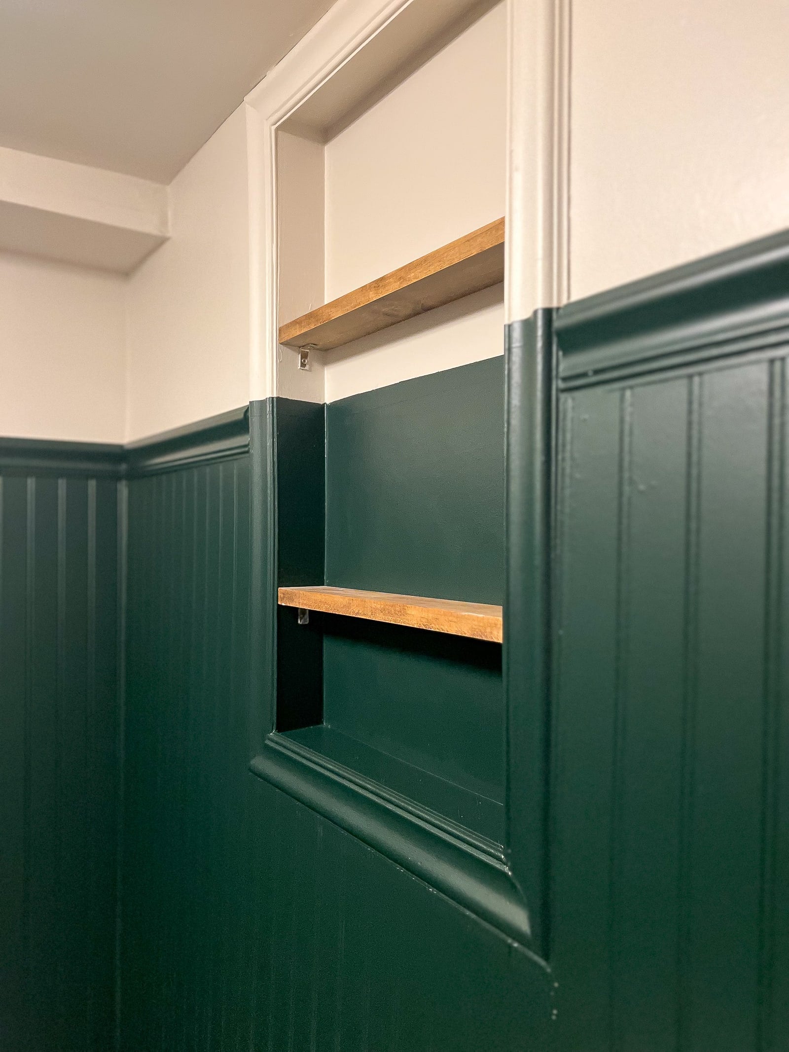 The new shelving in the bathroom