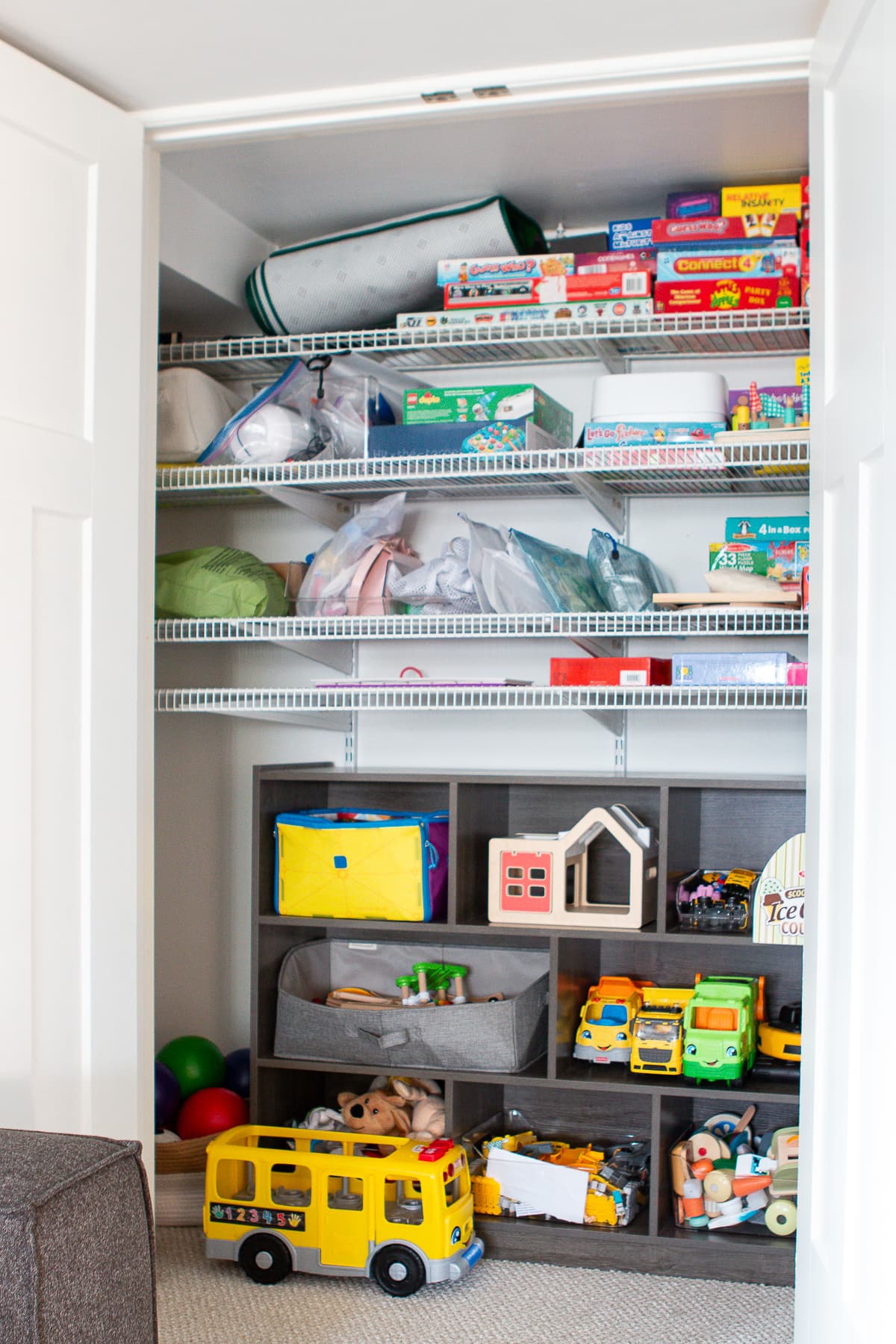 Our basement closet after we did some toy organization