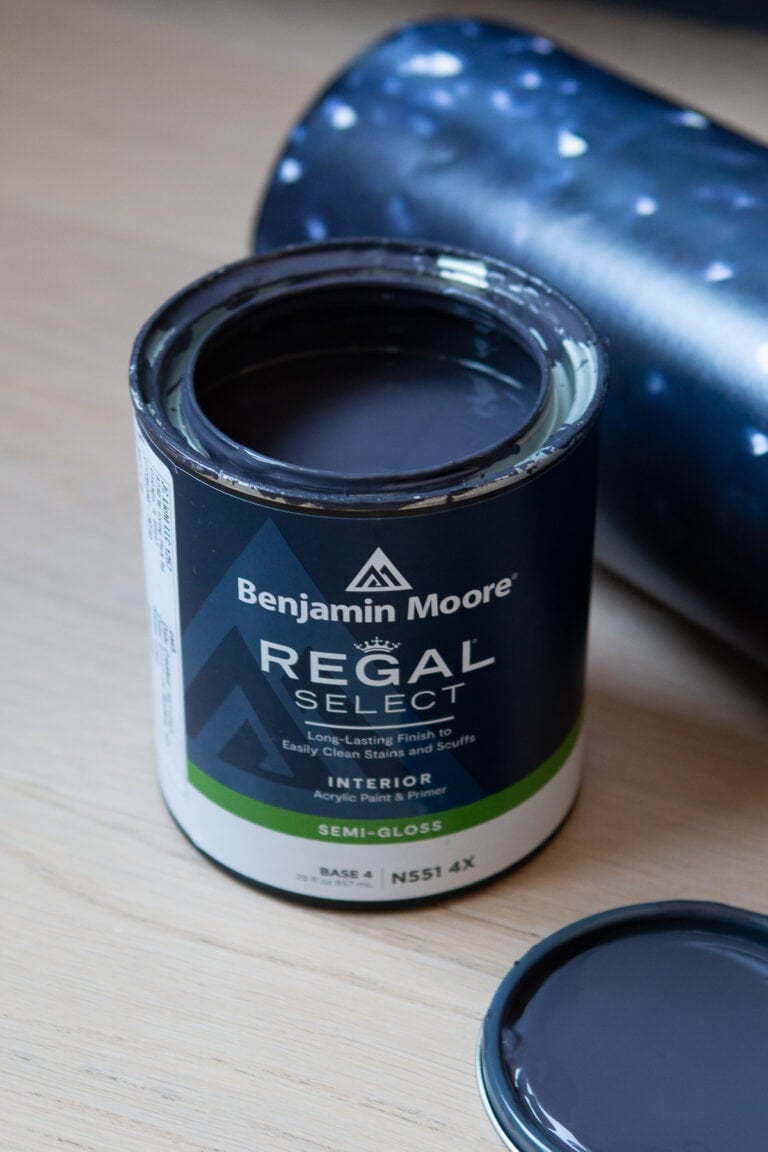 Benjamin Moore Regal paint in a dark blue color