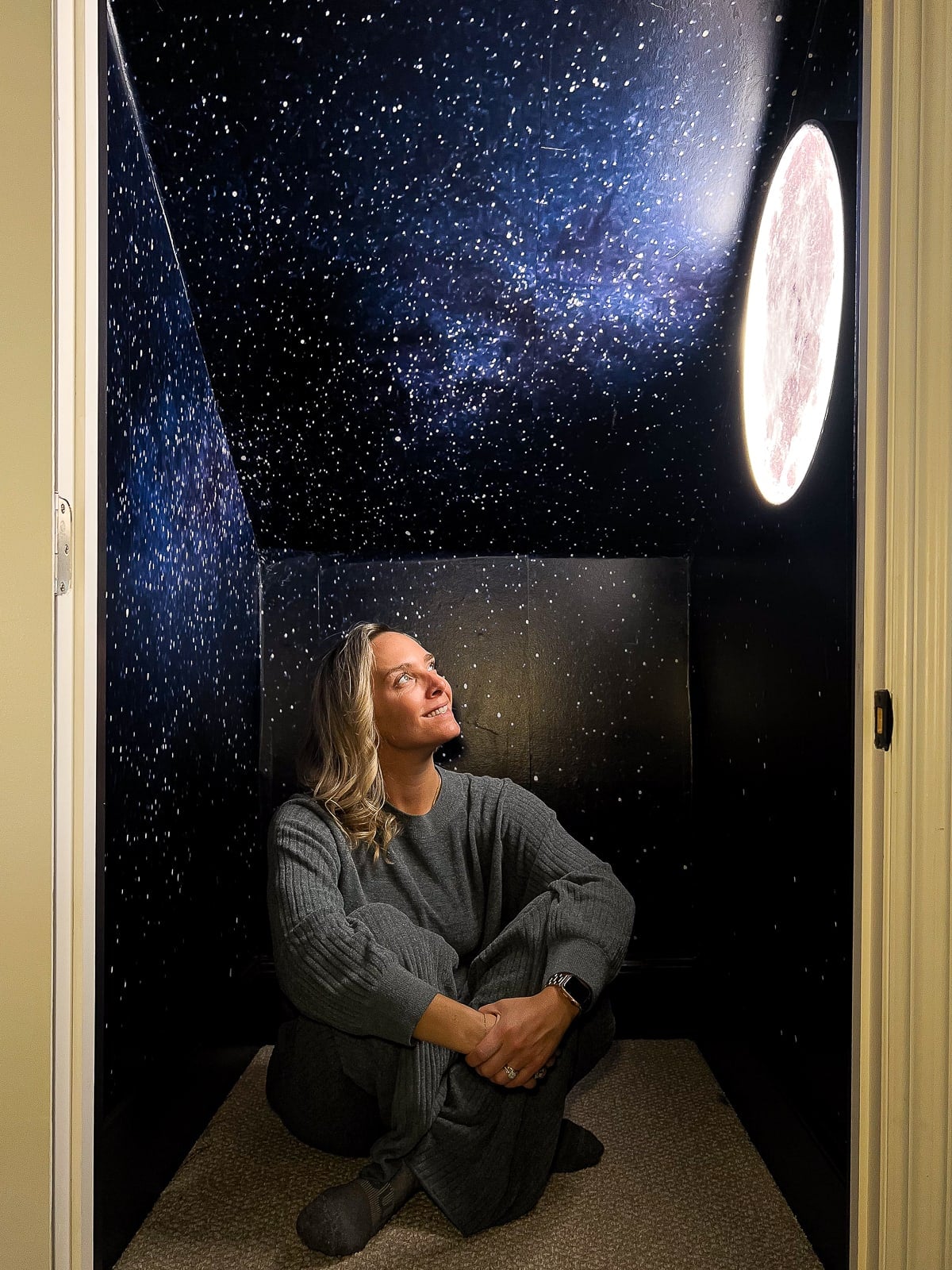 Adding a moon light to our kids' playroom under the stairs