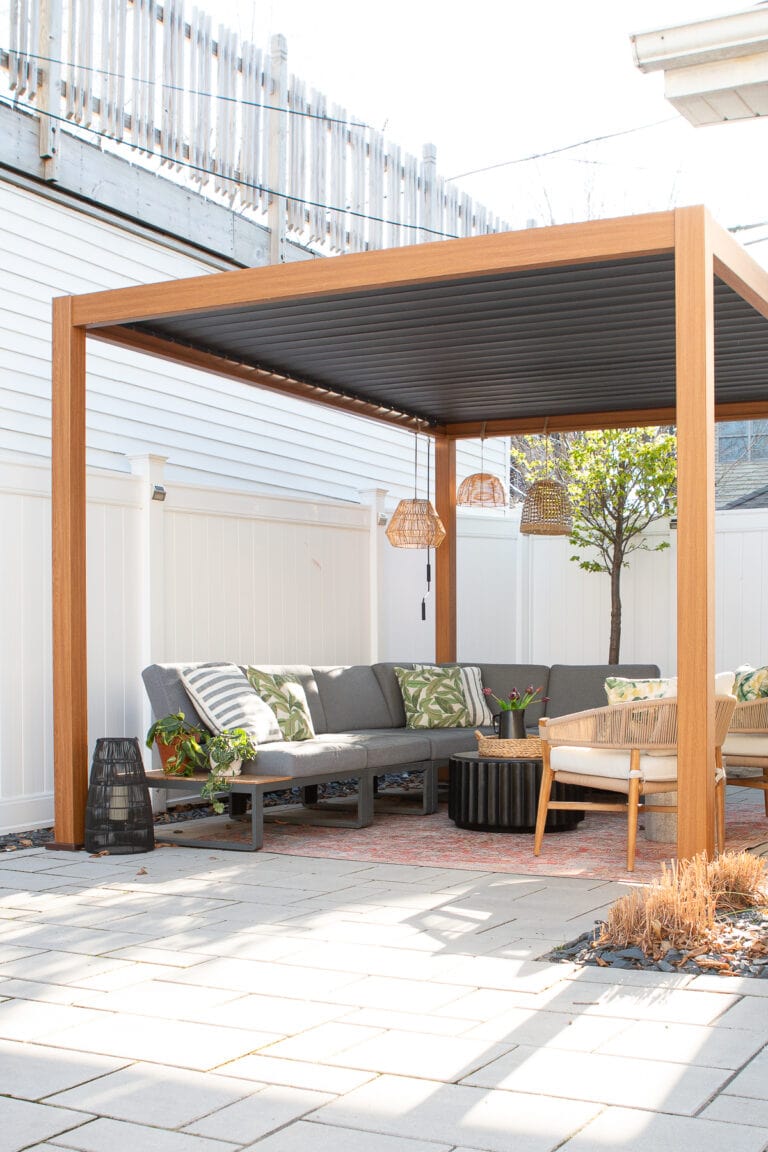 Our outdoor patio underneath our new pergola