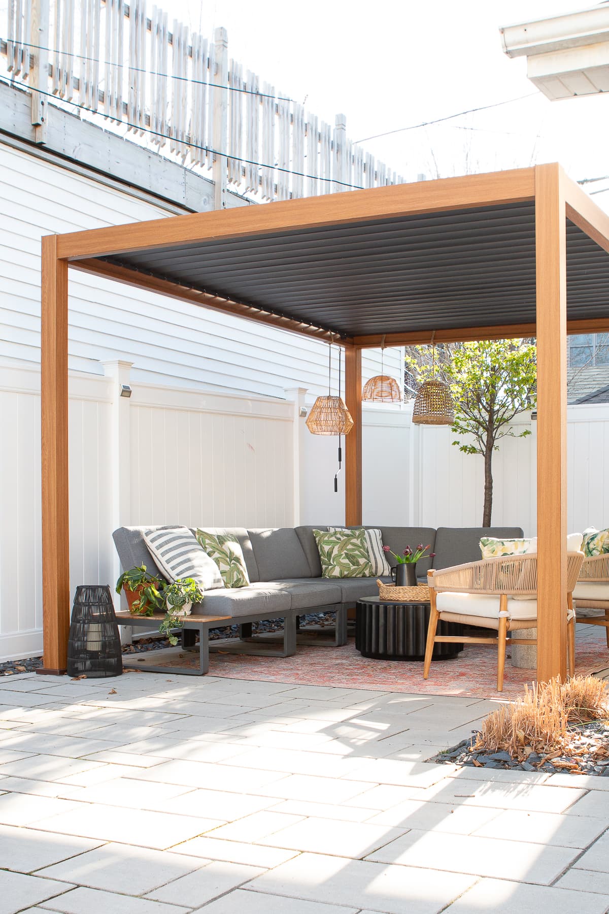 Our outdoor patio underneath our new pergola