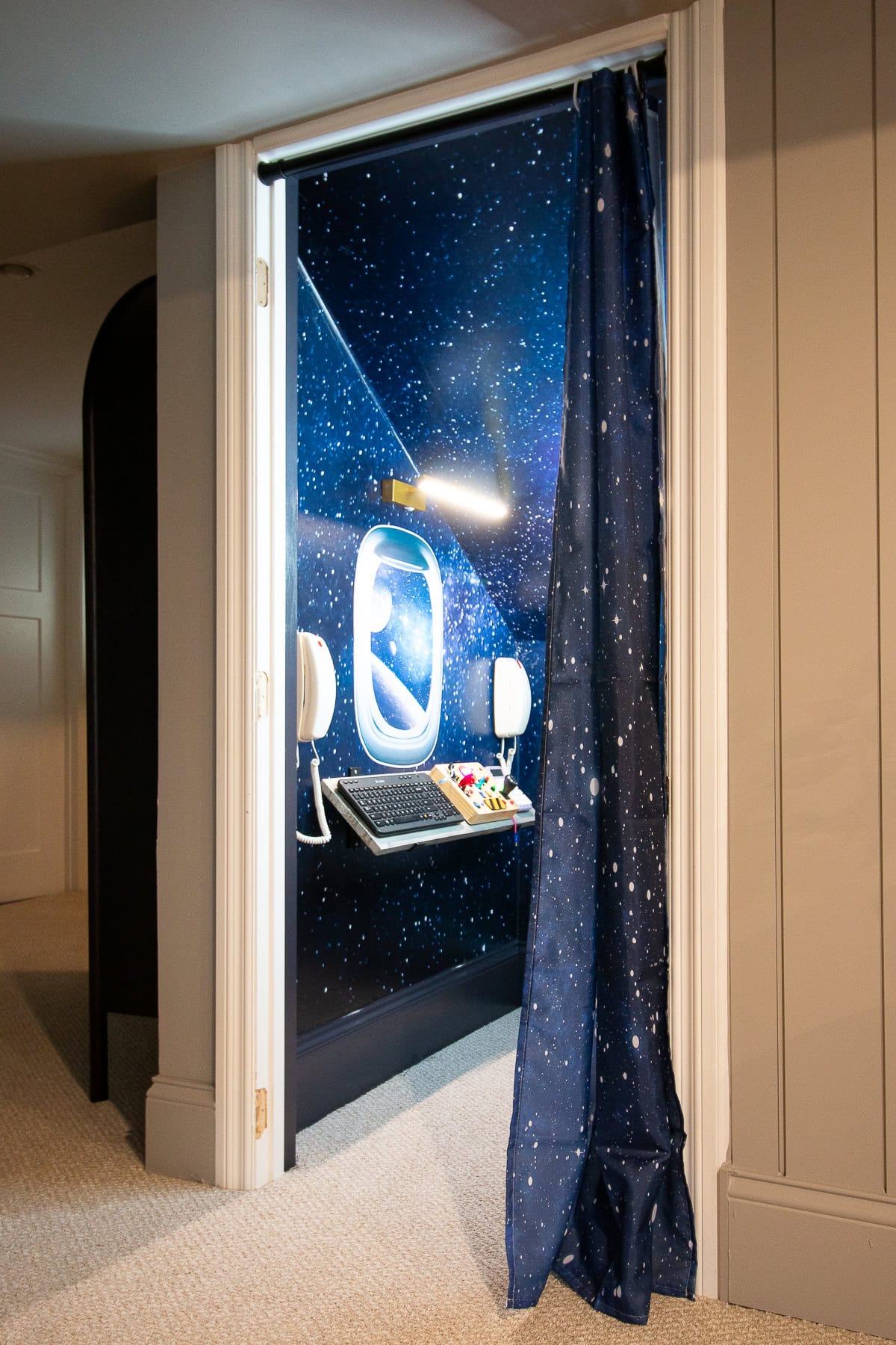 The kids' new spaceship playroom in the basement