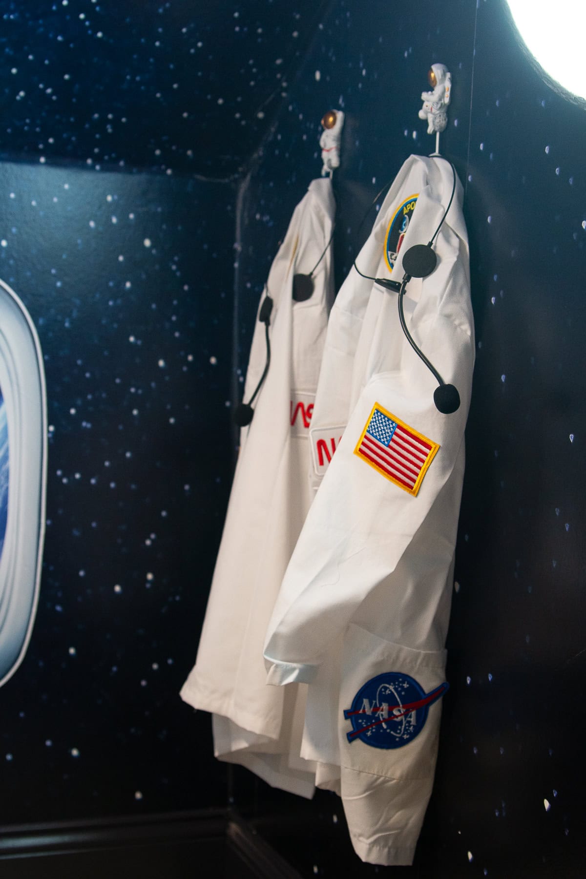 I created NASA lab coats for the kids to wear in their new space station