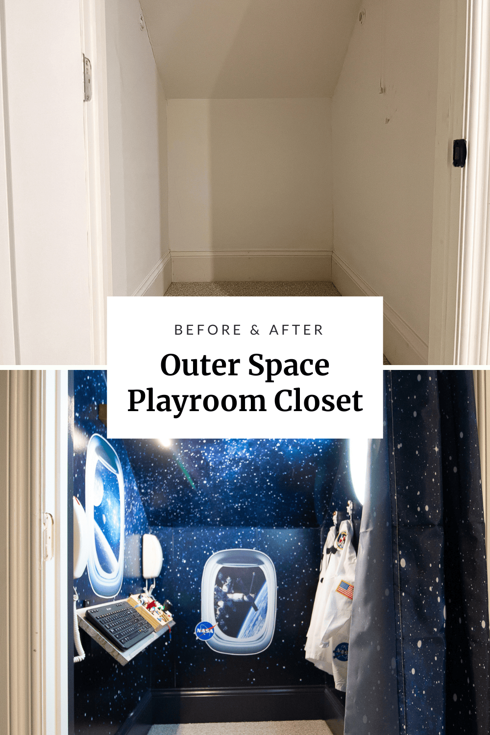 before and after outer space playroom closet