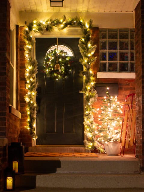 My front porch ready for the holiday at night