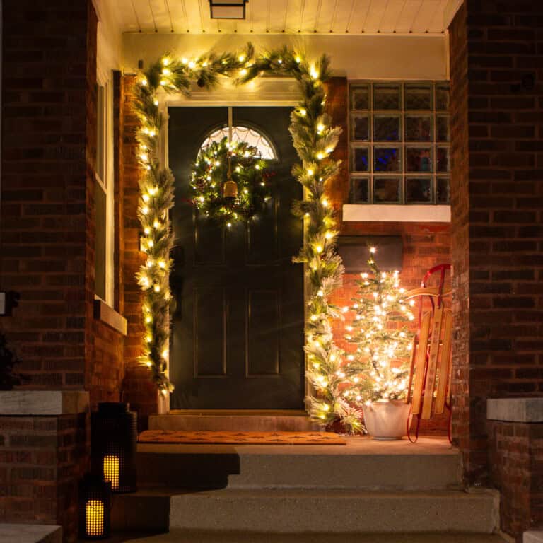 My front porch ready for the holiday at night